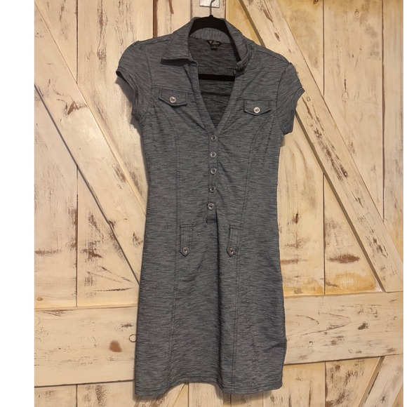 Guess Women's Gray Short Sleeve Button-Front Shirt Stretch Mini Dress Dmall - Picture 7 of 7